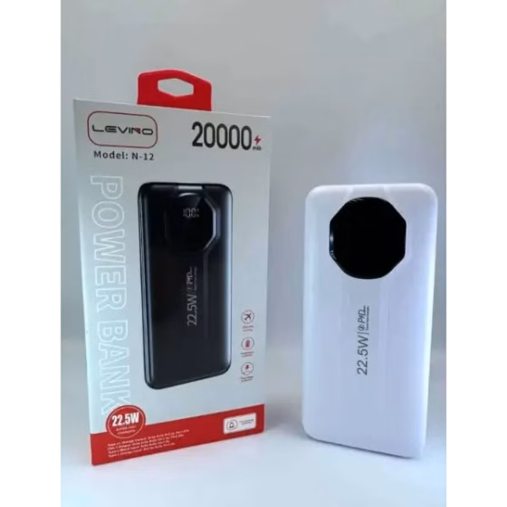 پاوربانک لیوینو مدل N12 ظرفیت ۲۰ هزار میلی آمپر ۲۲/۵ وات سوپرفست شارژ